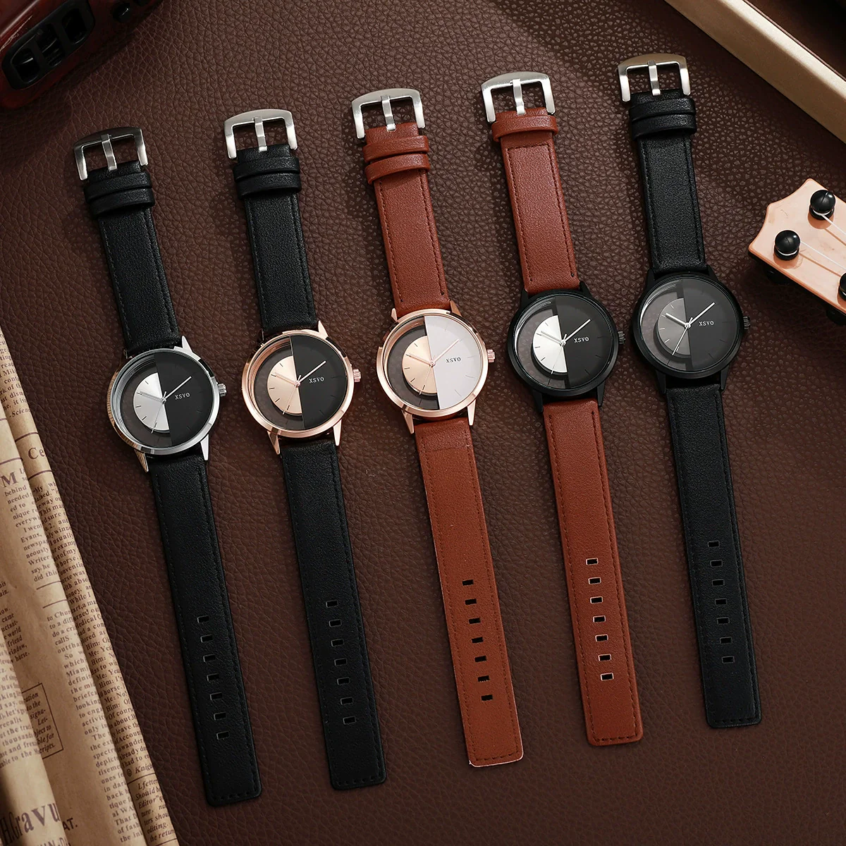 Men's Alloy And Pu Watch With Hollow Design And Round Shape - Image 4