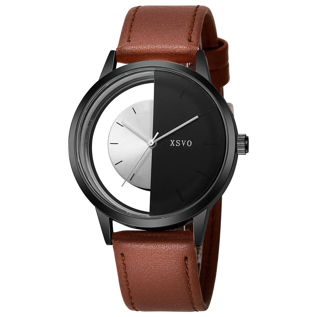 Men's Alloy And Pu Watch With Hollow Design And Round Shape - Image 5