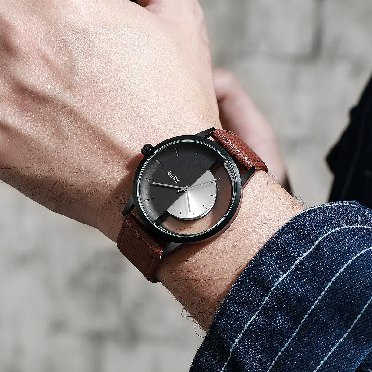 Men's Alloy And Pu Watch With Hollow Design And Round Shape - Image 9