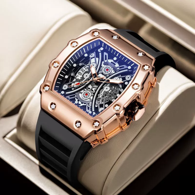 Men's Alloy And Silicone Barrel Shaped Luminous Waterproof Sports Watch