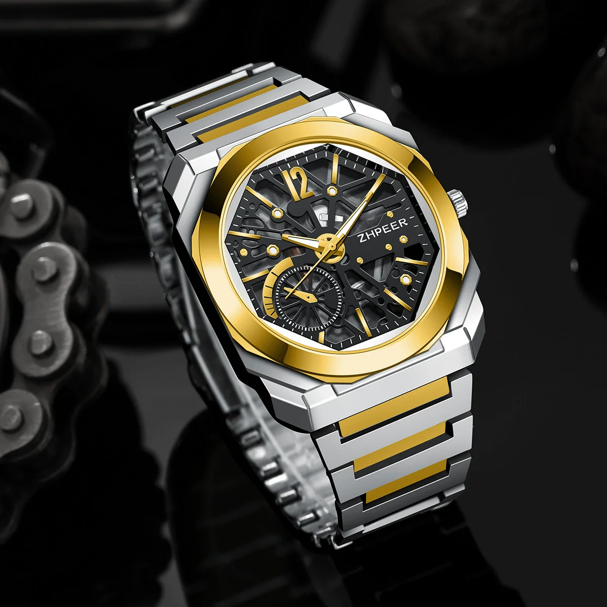 Men's Alloy And Stainless Steel Band Round Dial Sports Mechanical Quartz Watch - Image 3