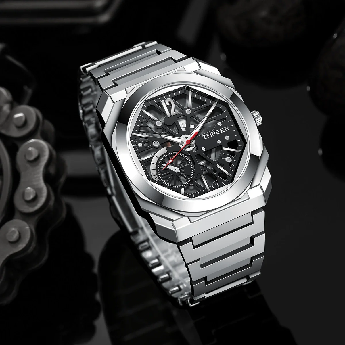 Men's Alloy And Stainless Steel Band Round Dial Sports Mechanical Quartz Watch - Image 4