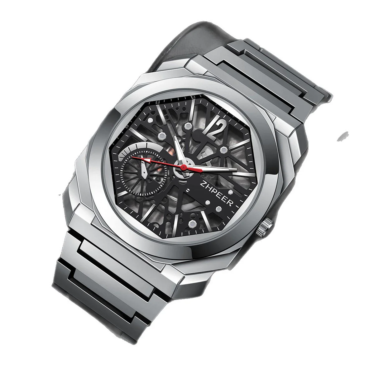 Men's Alloy And Stainless Steel Band Round Dial Sports Mechanical Quartz Watch - Image 5