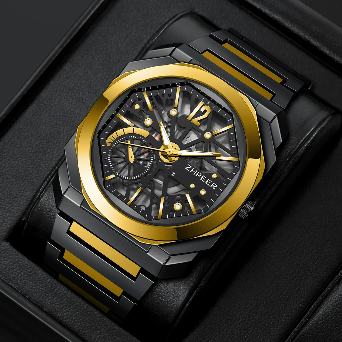 Men's Alloy And Stainless Steel Band Round Dial Sports Mechanical Quartz Watch - Image 6