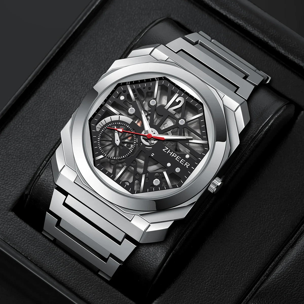 Men's Alloy And Stainless Steel Band Round Dial Sports Mechanical Quartz Watch - Image 9