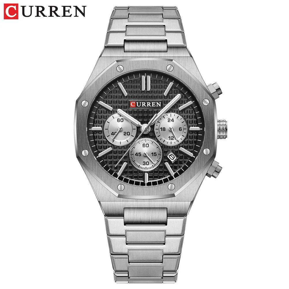Men's Alloy And Stainless Steel Business Round Dial Quartz Chronograph Watch With Printed Logo - Image 10