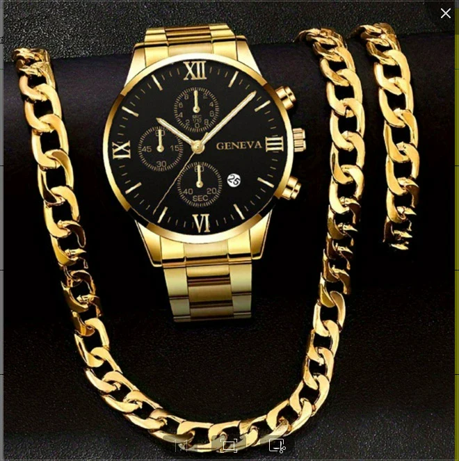 Men's Alloy And Stainless Steel Business Style Round Dial Quartz Watch And Ring Cross Necklace Bracelet - Image 11