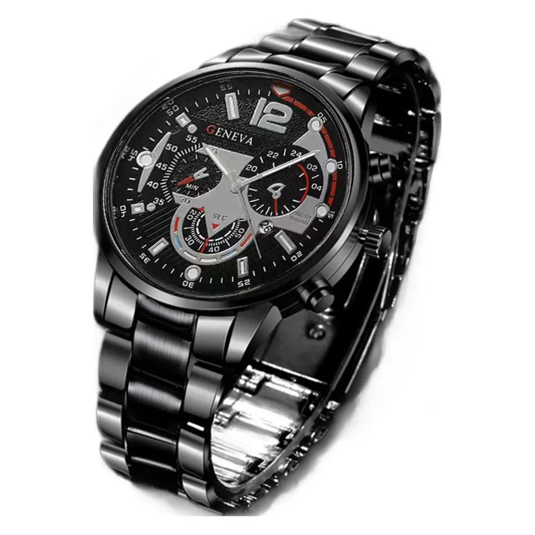 Men's Alloy And Stainless Steel Business Style Round Dial Quartz Watch And Ring Cross Necklace Bracelet - Image 4