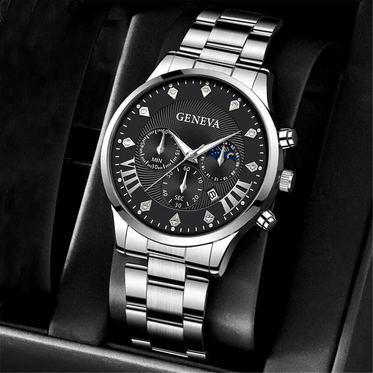 Men's Alloy And Stainless Steel Business Style Round Dial Quartz Wrist Watch With Horseshoe Buckle - Image 3