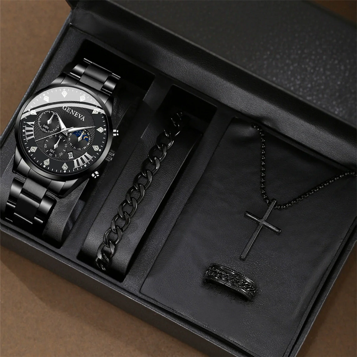 Men's Alloy And Stainless Steel Business Style Round Dial Watch With Horseshoe Buckle