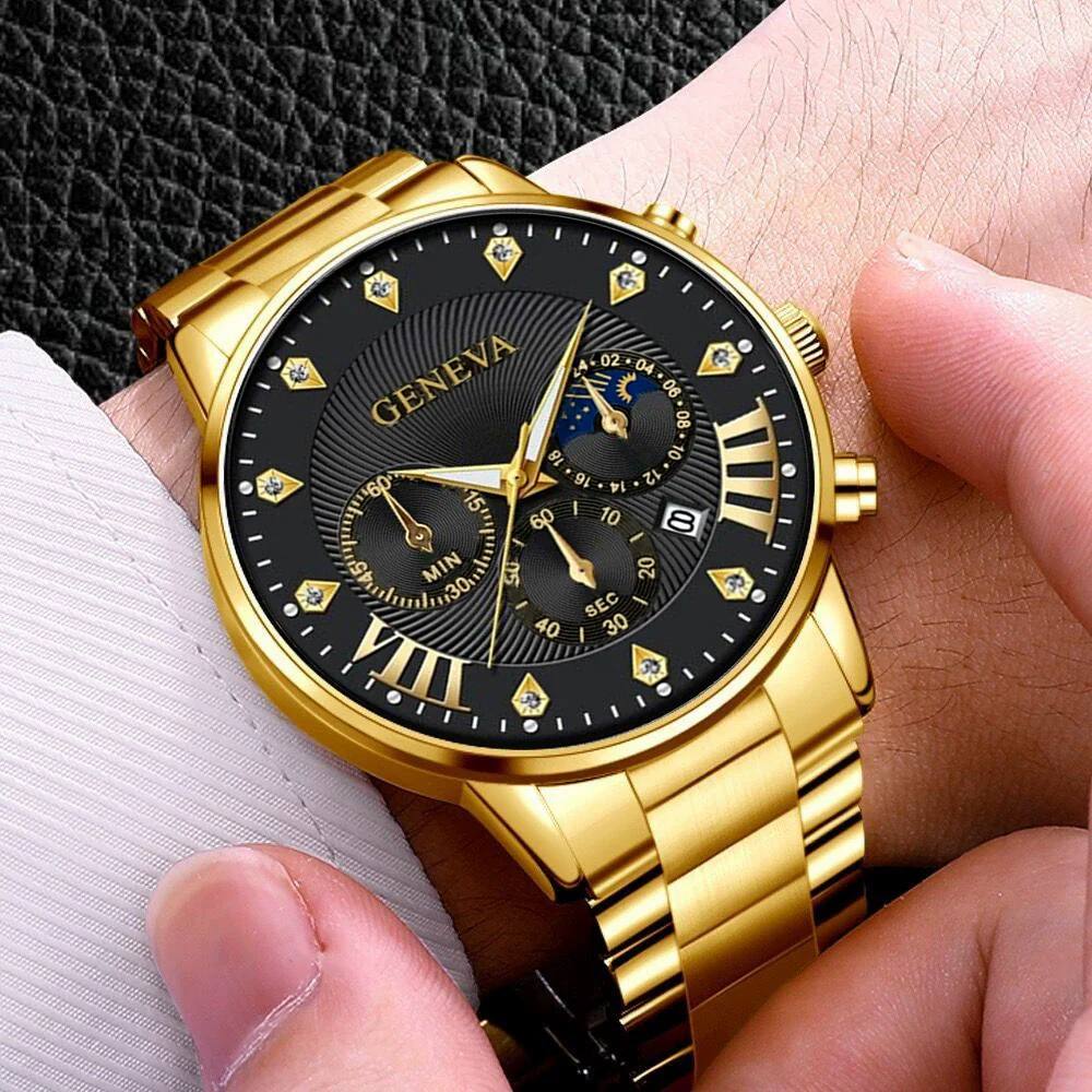 Men's Alloy And Stainless Steel Business Style Round Dial Watch With Horseshoe Buckle - Image 6