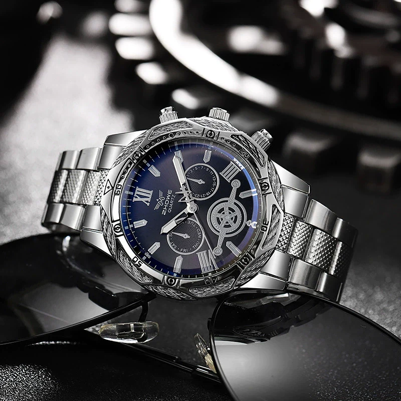 Men's Alloy And Stainless Steel Round Dial Quartz Watch Fashion Luxury Elegant Style - Image 4