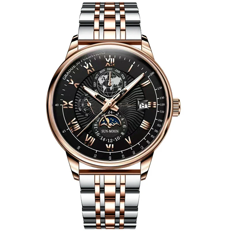 Men's Alloy And Stainless Steel Waterproof Luminous Ultrathin Quartz Watch With Round Dial And Spiral Crown