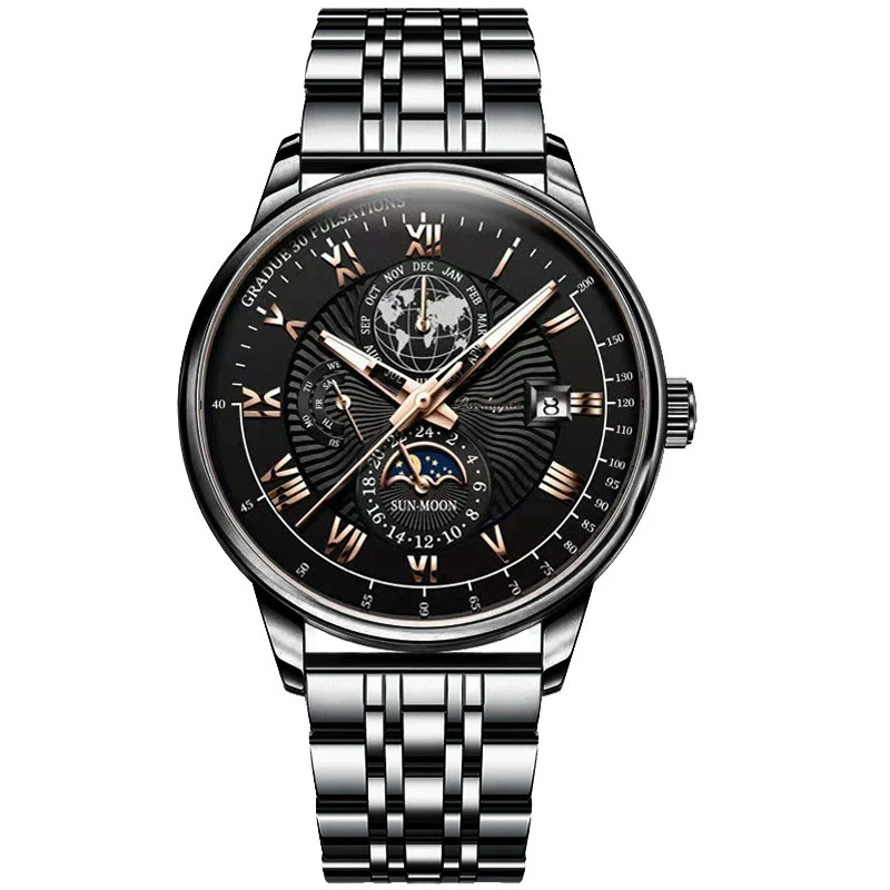 Men's Alloy And Stainless Steel Waterproof Luminous Ultrathin Quartz Watch With Round Dial And Spiral Crown - Image 5