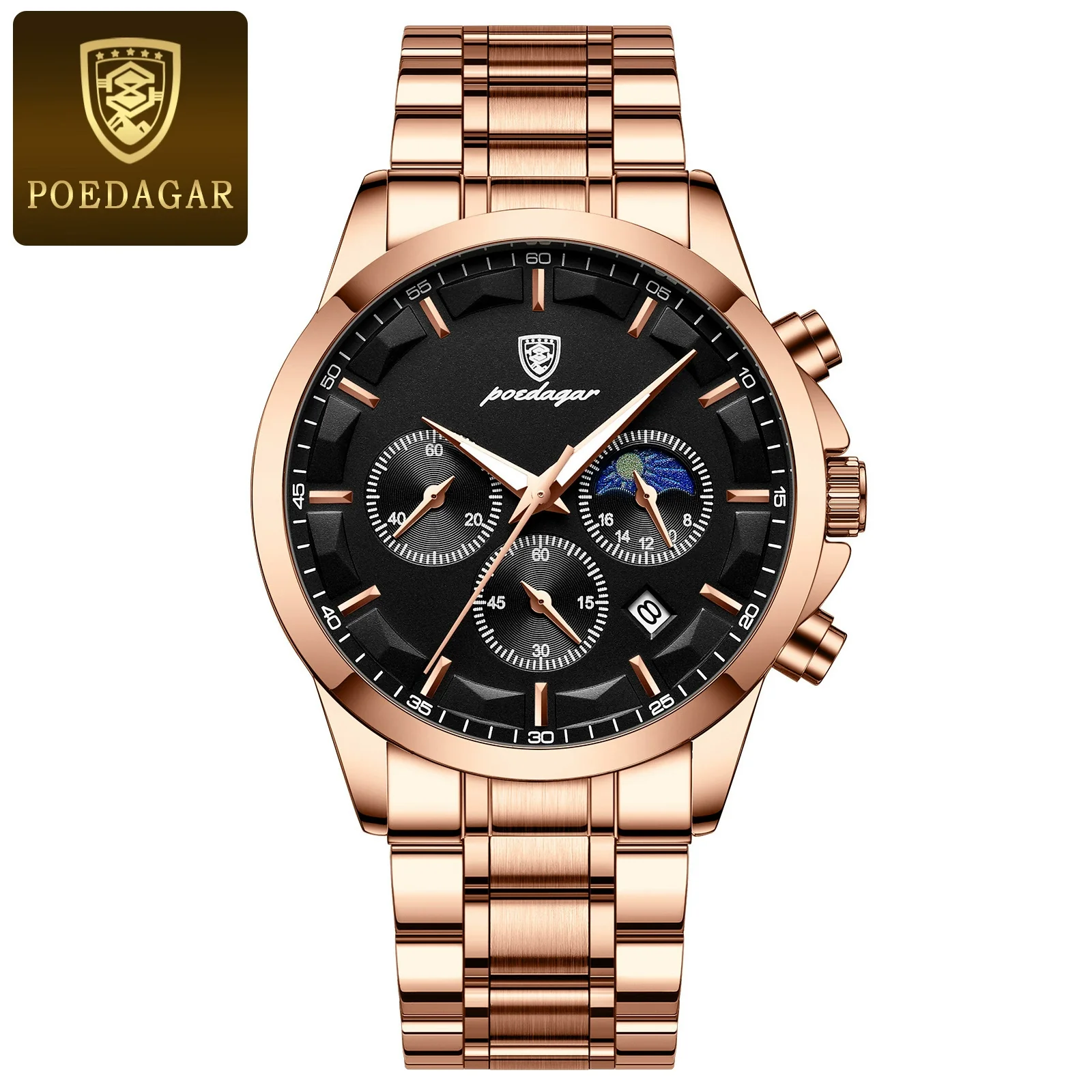Men's Alloy And Stainless Steel Waterproof Multifunctional Quartz Sports Watch With Round Dial And Single Folding Buckle - Image 2