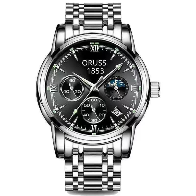 Men's Alloy And Stainless Steel Waterproof Quartz And Automatic Movement Round Dial Luminous Watch With Onion Crown And Bilateral Button Clasp - Image 11