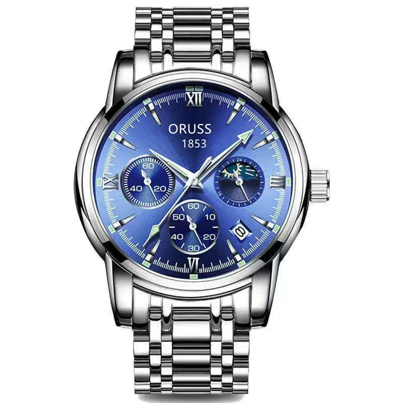 Men's Alloy And Stainless Steel Waterproof Quartz And Automatic Movement Round Dial Luminous Watch With Onion Crown And Bilateral Button Clasp - Image 14