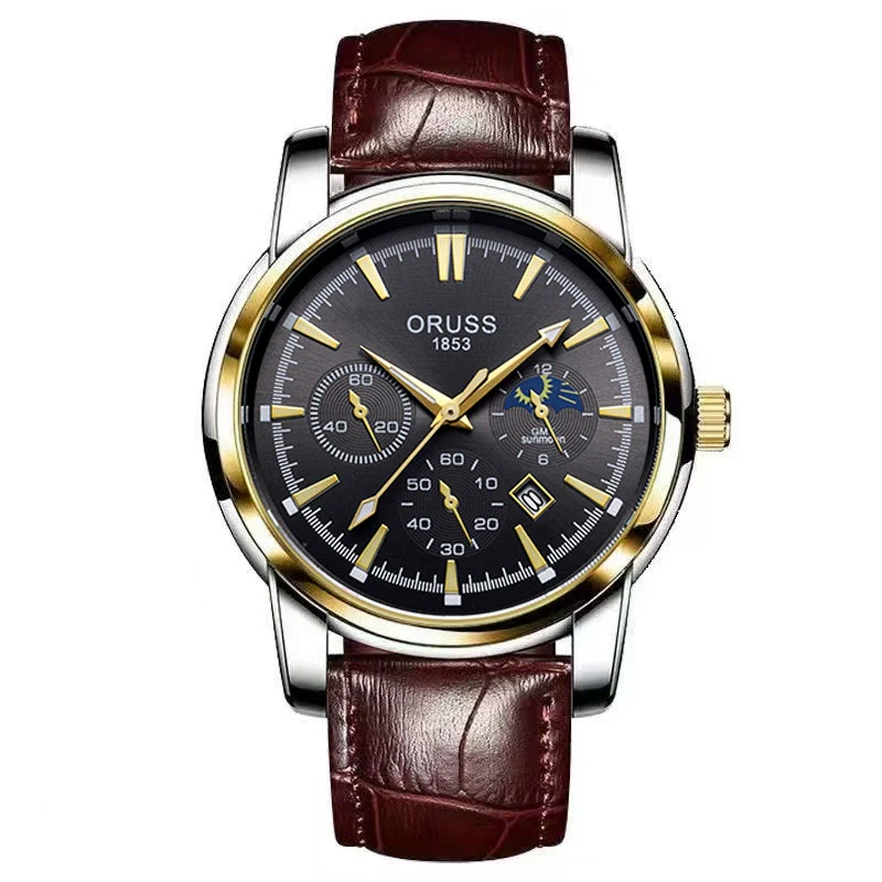 Men's Alloy And Stainless Steel Waterproof Quartz And Automatic Movement Round Dial Luminous Watch With Onion Crown And Bilateral Button Clasp - Image 19