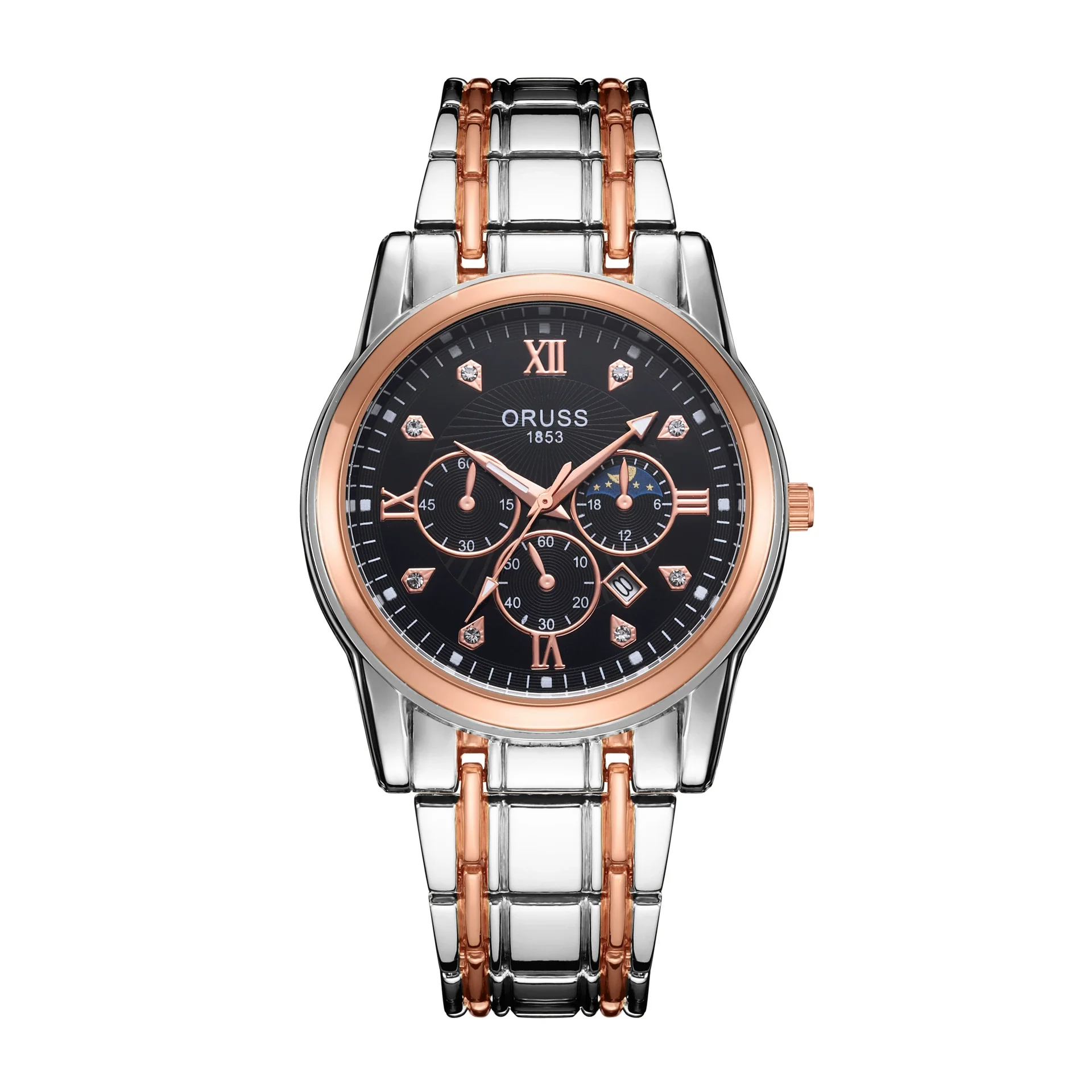 Men's Alloy And Stainless Steel Waterproof Quartz And Automatic Movement Round Dial Luminous Watch With Onion Crown And Bilateral Button Clasp - Image 5