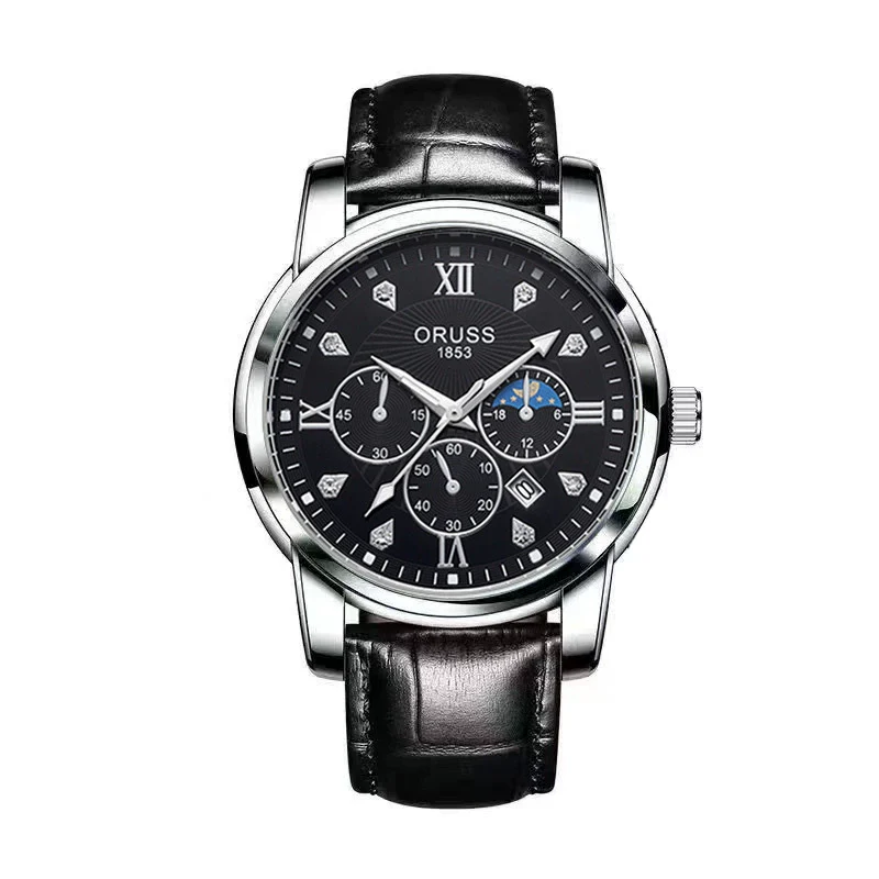 Men's Alloy And Stainless Steel Waterproof Quartz And Automatic Movement Round Dial Luminous Watch With Onion Crown And Bilateral Button Clasp - Image 8