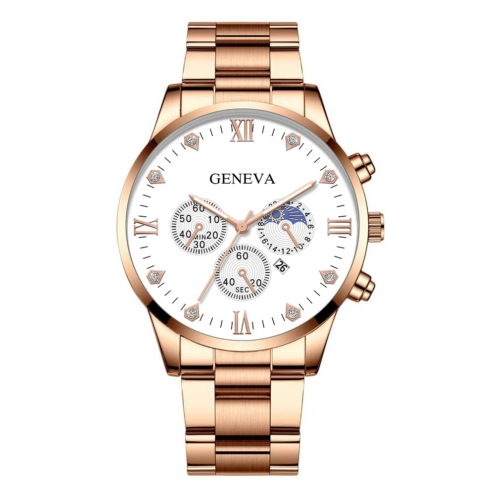 Men's Alloy Band Business Style Round Dial Quartz Watch With Sun Moon And Stars And Roman Numerals - Image 5