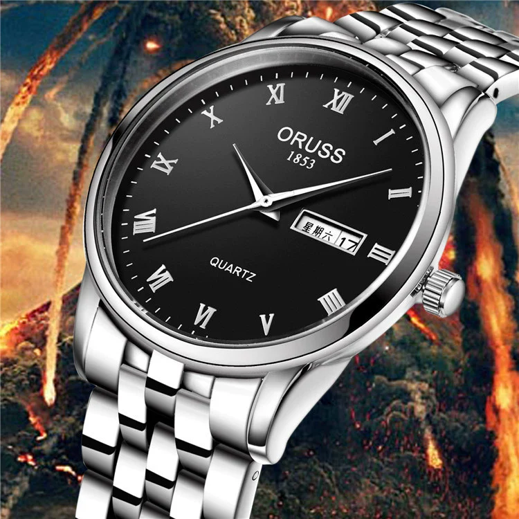 Men's Alloy Band Quartz Watch Business Luminous Double Calendar Casual Round Dial Watch - Image 4