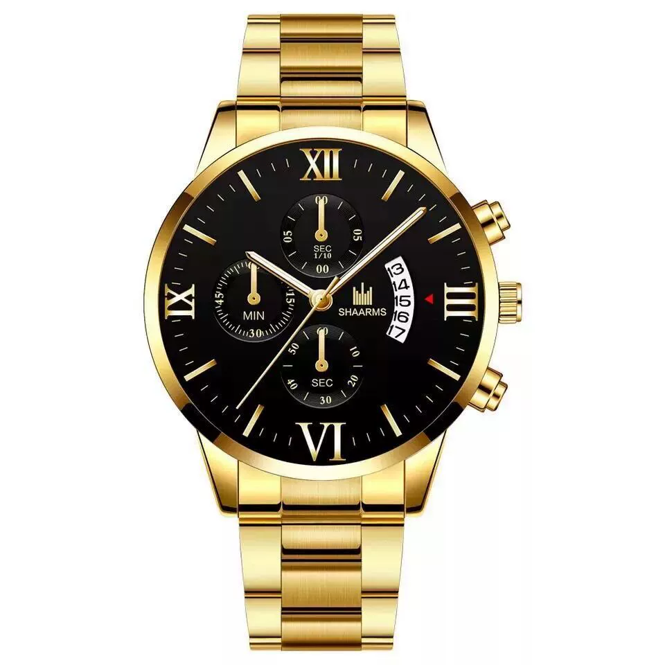 Men's Alloy Band Quartz Watch With Round Dial And Horseshoe Buckle Simple Roman Scale Fashionable And