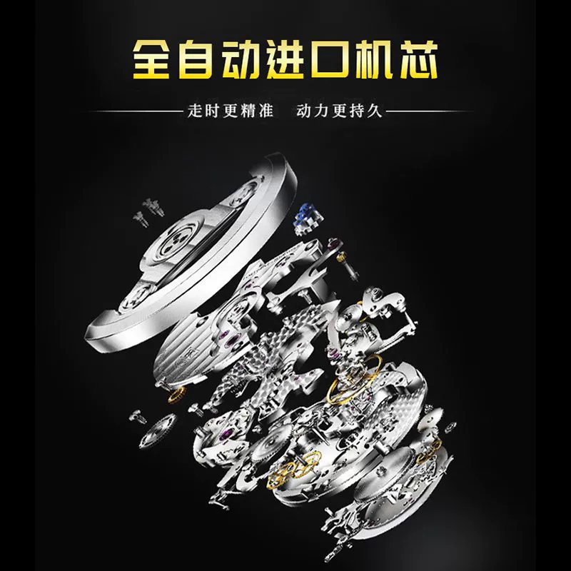 Men's Alloy Band Round Dial Fashion Trend Automatic Fake Mechanical Waterproof Luminous Double Calendar Watch - Image 3