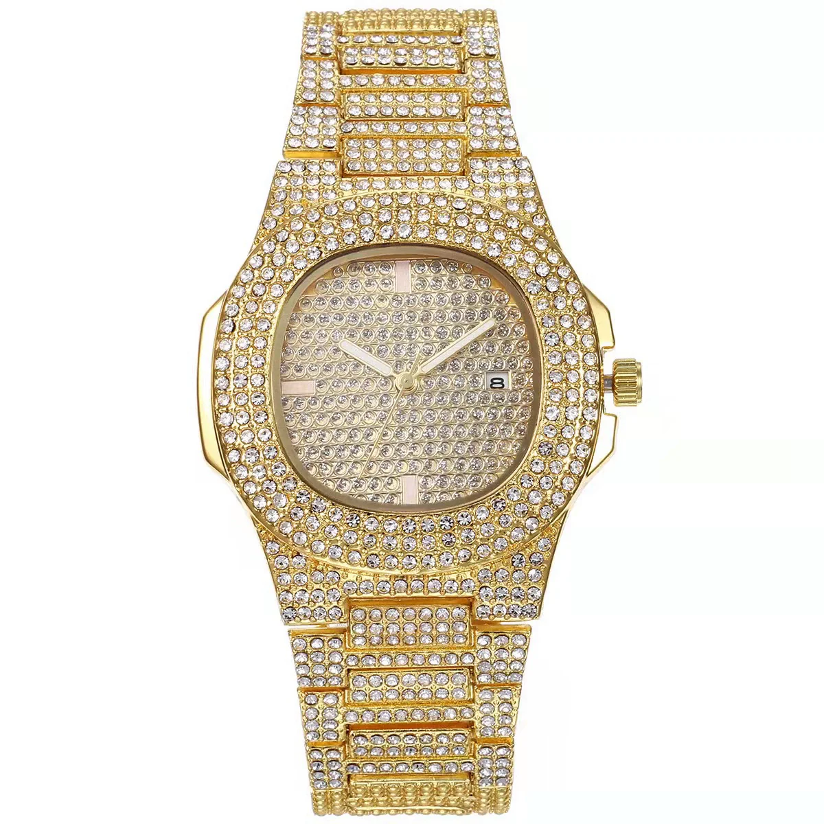 Men's Alloy Band Square Quartz Watch With Diamonds Hiphop Punk Style - Image 5