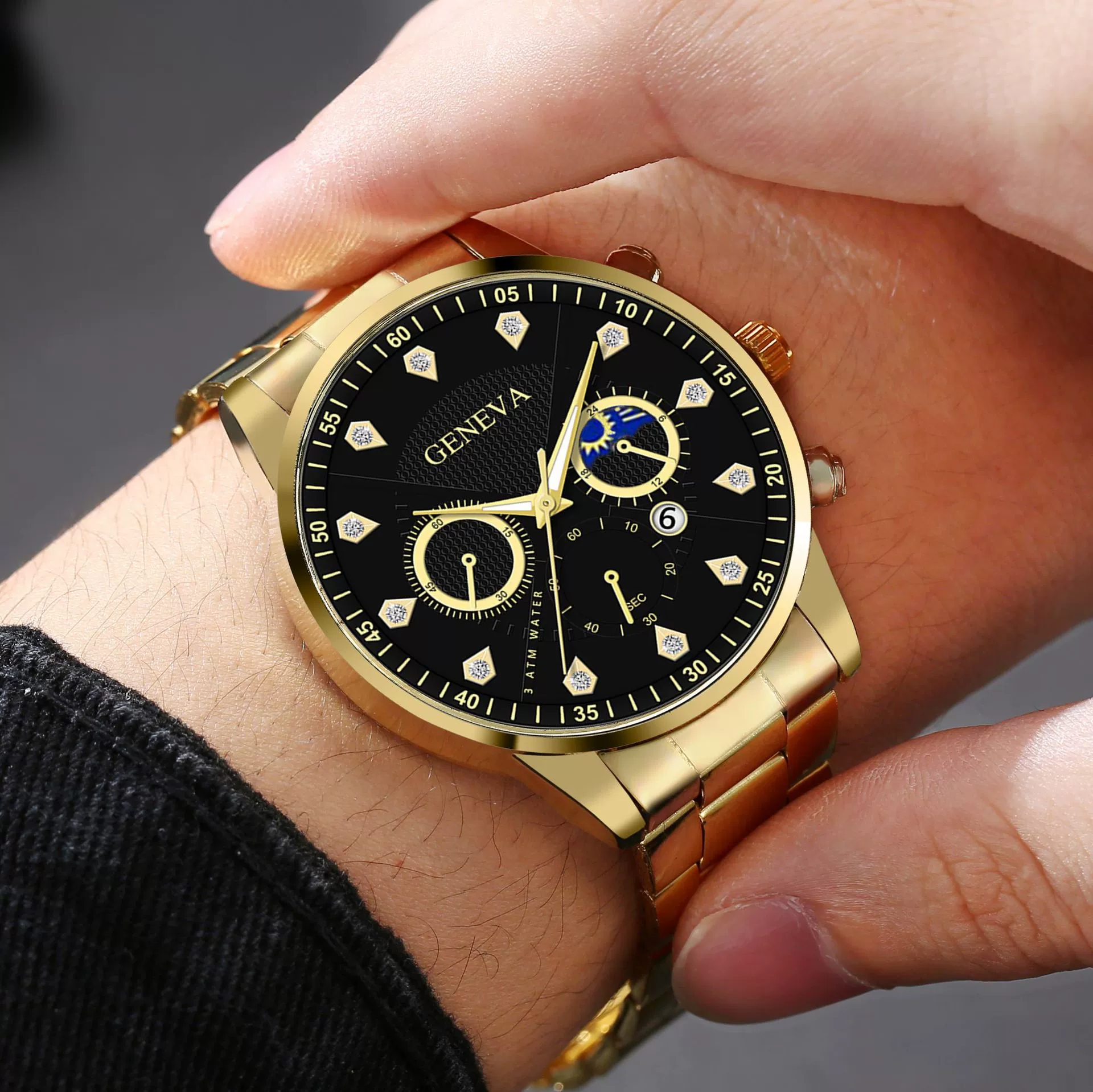 Men's Alloy Belt Watch With Sun Moon Star Design Round Dial Business Style - Image 4