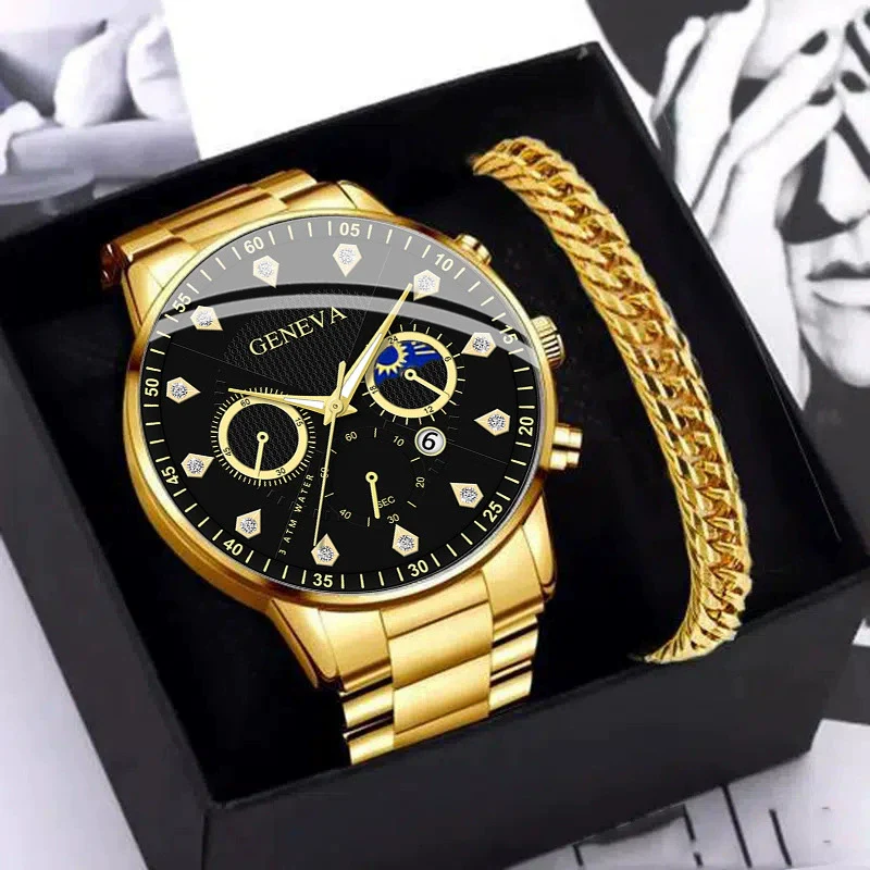 Men's Alloy Belt Watch With Sun Moon Star Design Round Dial Business Style - Image 6