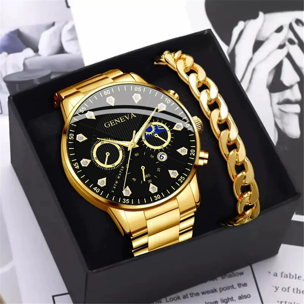 Men's Alloy Belt Watch With Sun Moon Star Design Round Dial Business Style - Image 7