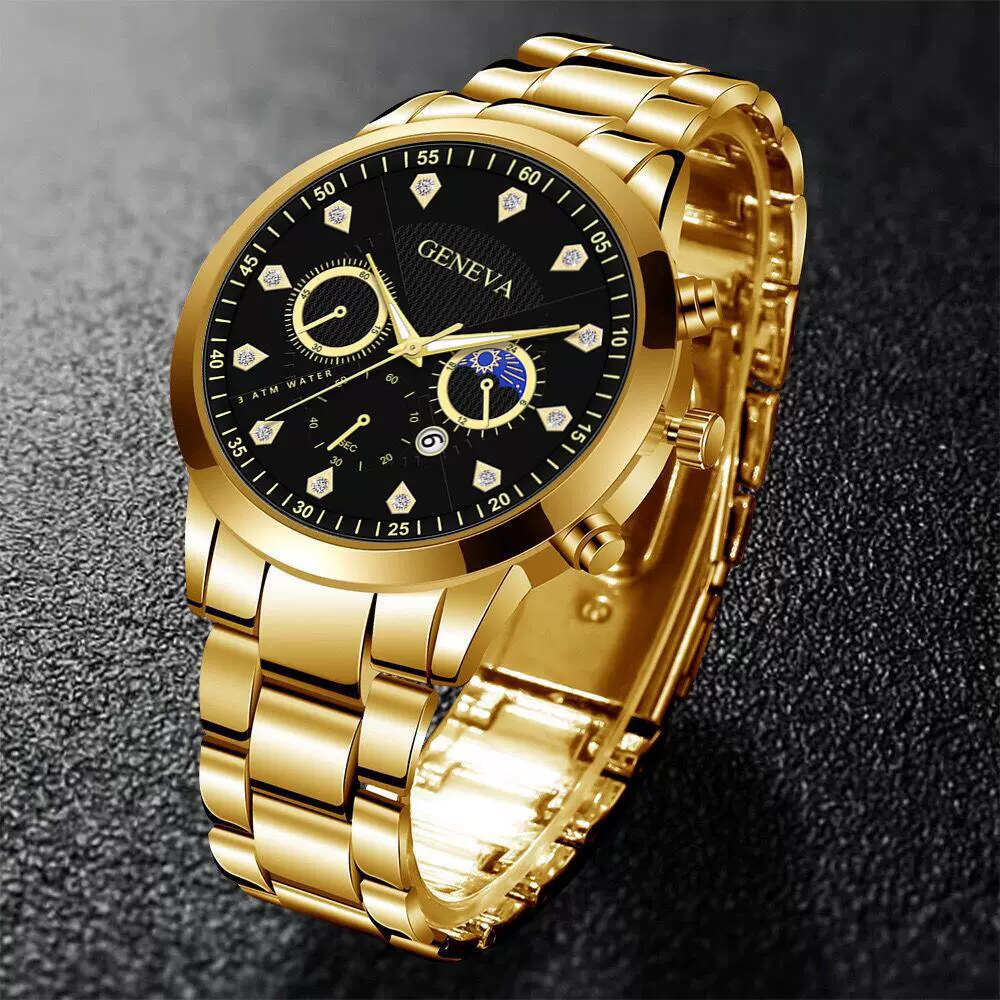 Men's Alloy Belt Watch With Sun Moon Star Design Round Dial Business Style - Image 8