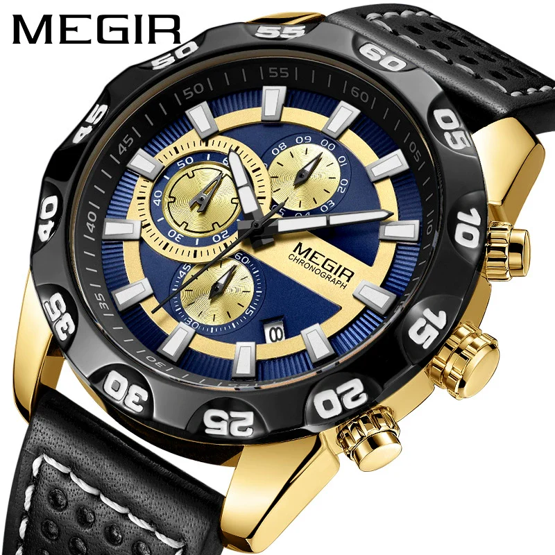Men's Alloy Case Genuine Leather Strap Round Dial Quartz Multifunction Fashion Sport Allmatch Watch