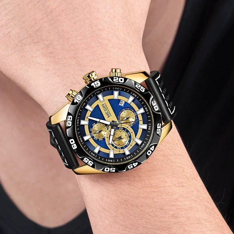 Men's Alloy Case Genuine Leather Strap Round Dial Quartz Multifunction Fashion Sport Allmatch Watch - Image 4