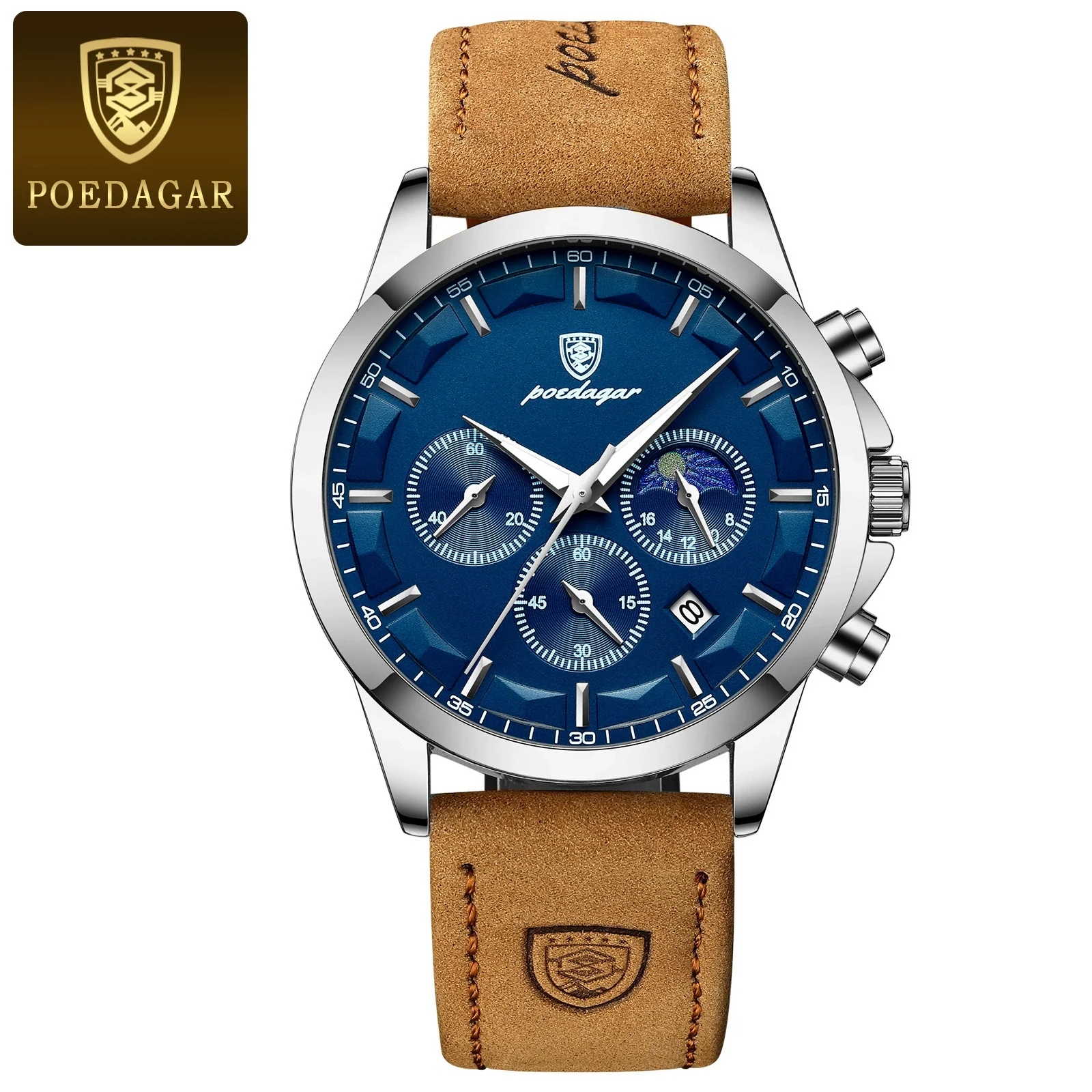 Men's Alloy Case Genuine Leather Strap Sport Style Round Dial Quartz Watch With Mineral Reinforced Glass Mirror And Onion Crown - Image 6