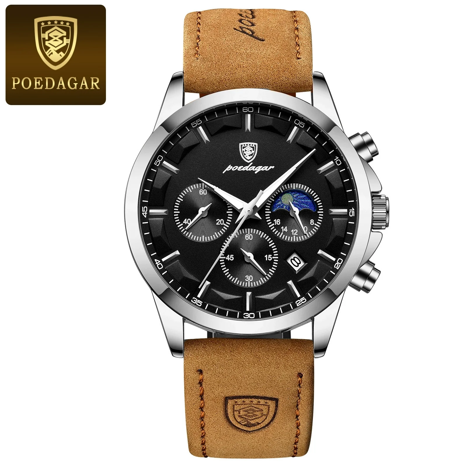 Men's Alloy Case Genuine Leather Strap Sport Style Round Dial Quartz Watch With Mineral Reinforced Glass Mirror And Onion Crown - Image 7