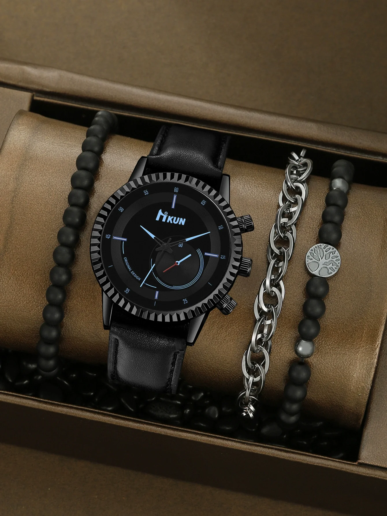 Men's Alloy Case Imitation Leather Strap Quartz Watch With Round Dial And Printed Logo Gear Dial Design Pin Buckle Plain Crown Ordinary Glass Mirror - Image 13