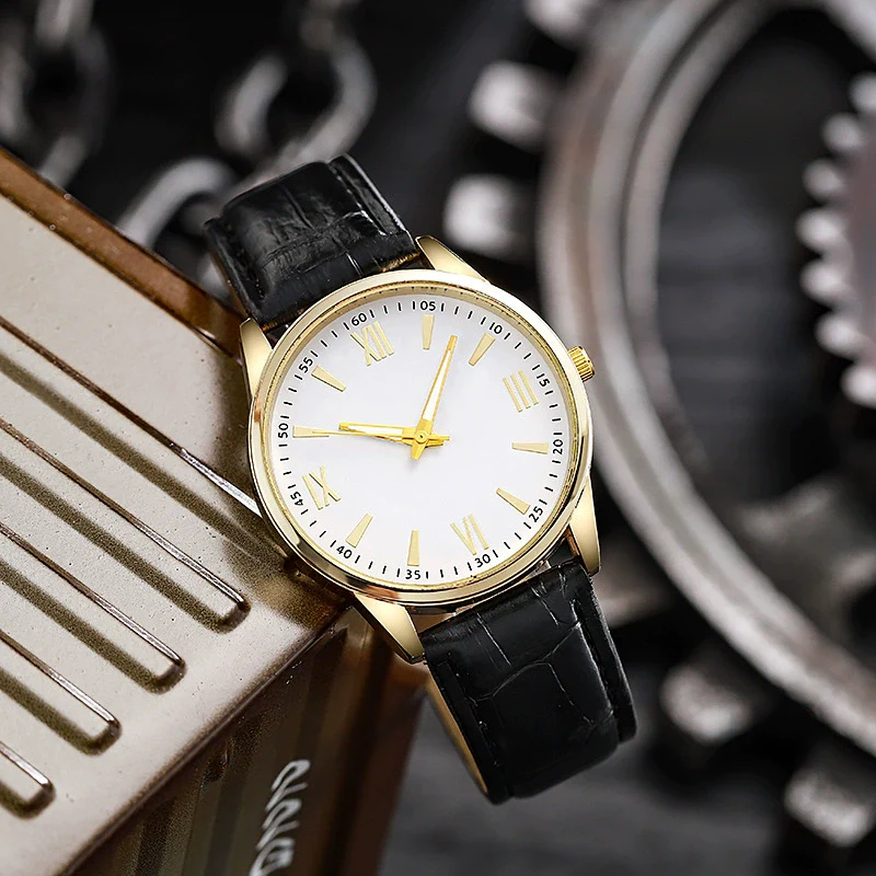 Men's Alloy Case Imitation Leather Strap Round Dial Quartz Watch With Sapphire Crystal Glass Mirror For Business - Image 3