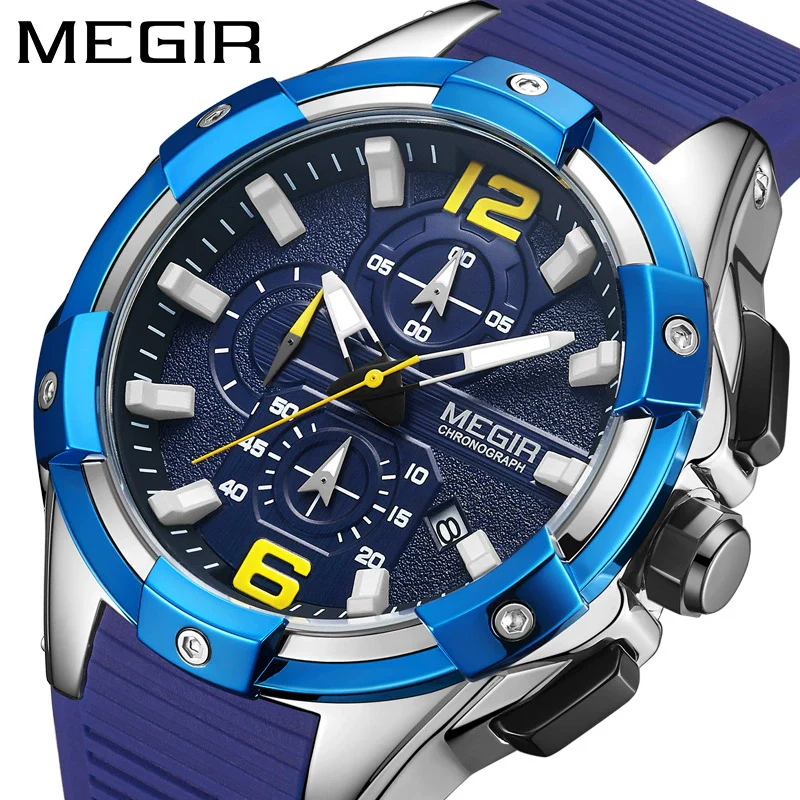 Men's Alloy Case Mineral Strengthened Glass Mirror Silicone Strap Round Dial Multifunctional Calendar Waterproof Sports Watch