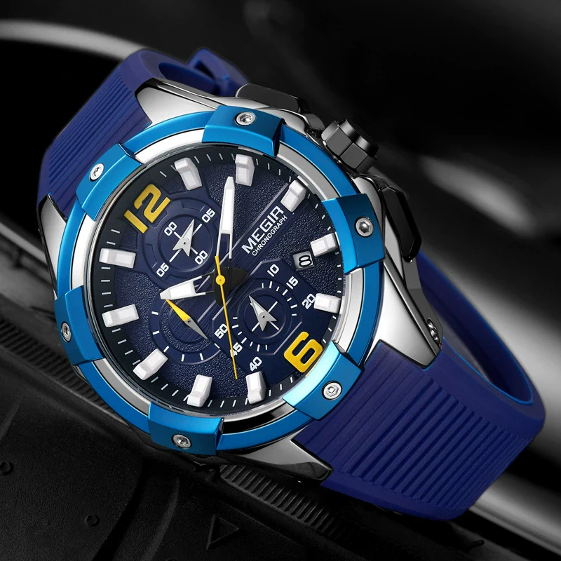 Men's Alloy Case Mineral Strengthened Glass Mirror Silicone Strap Round Dial Multifunctional Calendar Waterproof Sports Watch - Image 4