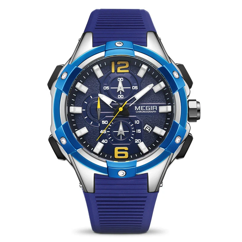 Men's Alloy Case Mineral Strengthened Glass Mirror Silicone Strap Round Dial Multifunctional Calendar Waterproof Sports Watch - Image 6