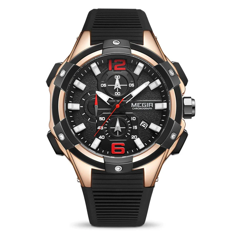 Men's Alloy Case Mineral Strengthened Glass Mirror Silicone Strap Round Dial Multifunctional Calendar Waterproof Sports Watch - Image 7