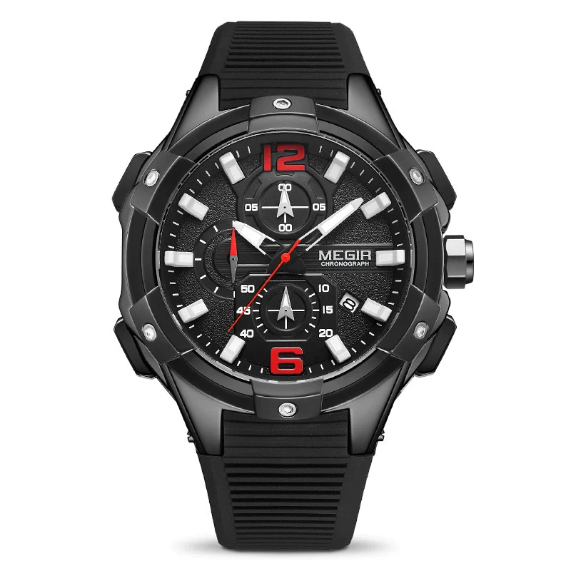 Men's Alloy Case Mineral Strengthened Glass Mirror Silicone Strap Round Dial Multifunctional Calendar Waterproof Sports Watch - Image 8