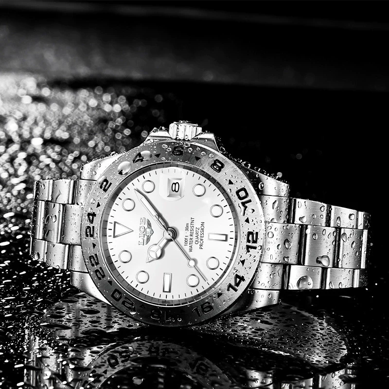 Men's Alloy Case Stainless Steel Band Quartz Waterproof Business Style Round Dial Luminous Calendar Watch - Image 4