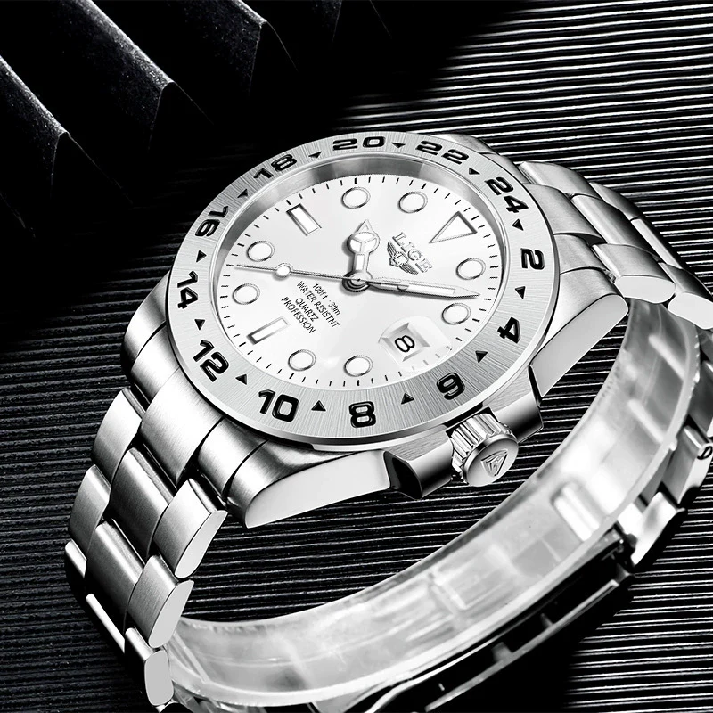 Men's Alloy Case Stainless Steel Band Quartz Waterproof Business Style Round Dial Luminous Calendar Watch - Image 5