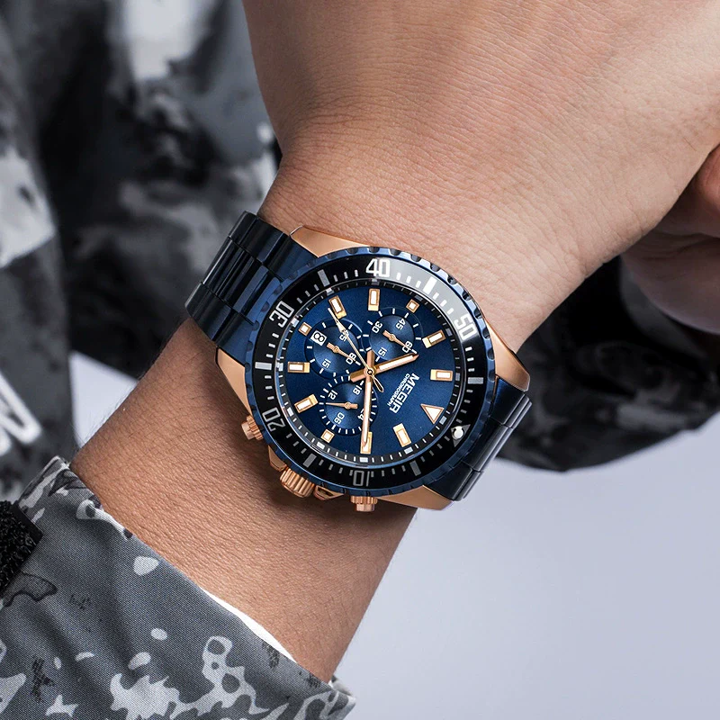 Men's Alloy Case Stainless Steel Band Round Dial Business Quartz Watch With Chronograph And Calendar - Image 3