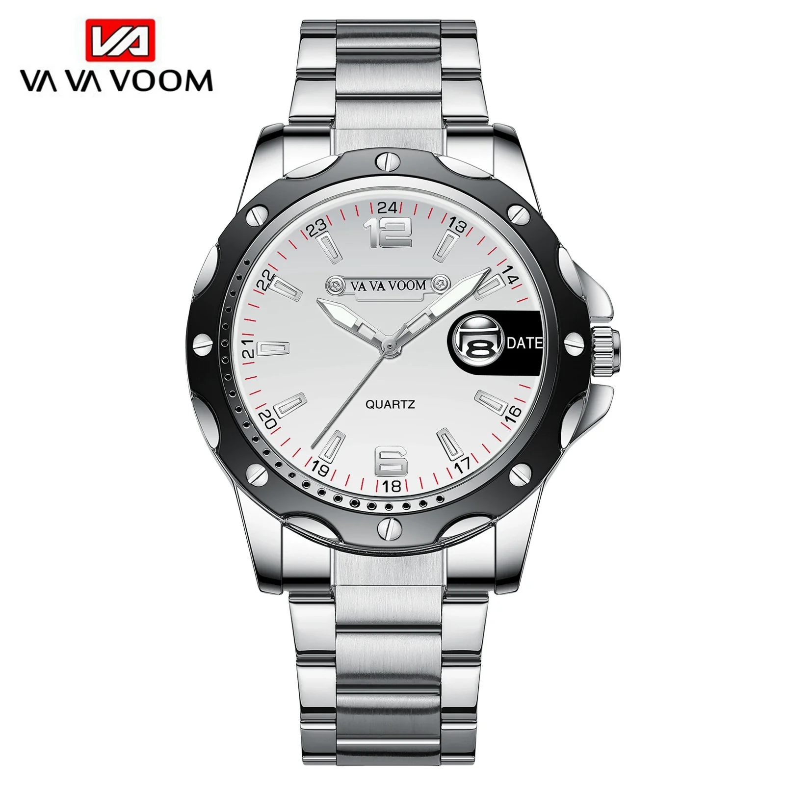 Men's Alloy Case Stainless Steel Belt Quartz Sports Watch With Magnifier Calendar Luminous Feature And Mineral Strengthened Glass Mirror - Image 5