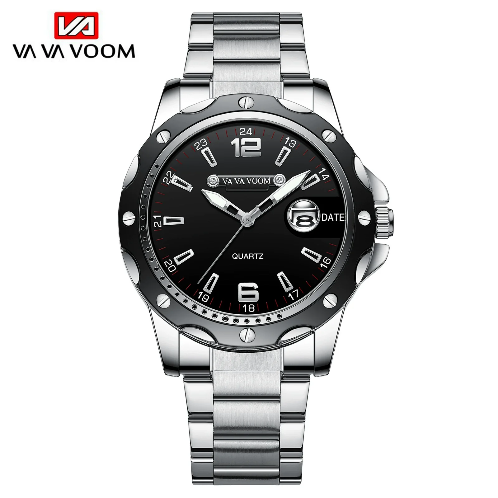 Men's Alloy Case Stainless Steel Belt Quartz Sports Watch With Magnifier Calendar Luminous Feature And Mineral Strengthened Glass Mirror - Image 6
