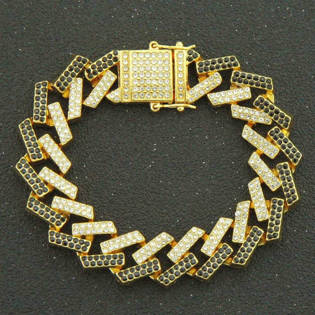 Men's Alloy Cuban Chain Bracelet With Diamond And Geometric Design Hiphop Style Magnet Buckle - Image 11